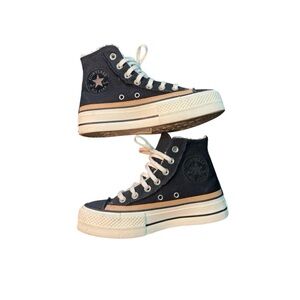 Converse Sherpa Lined Black High-Top Sneakers Size 6.5, Leather Accents